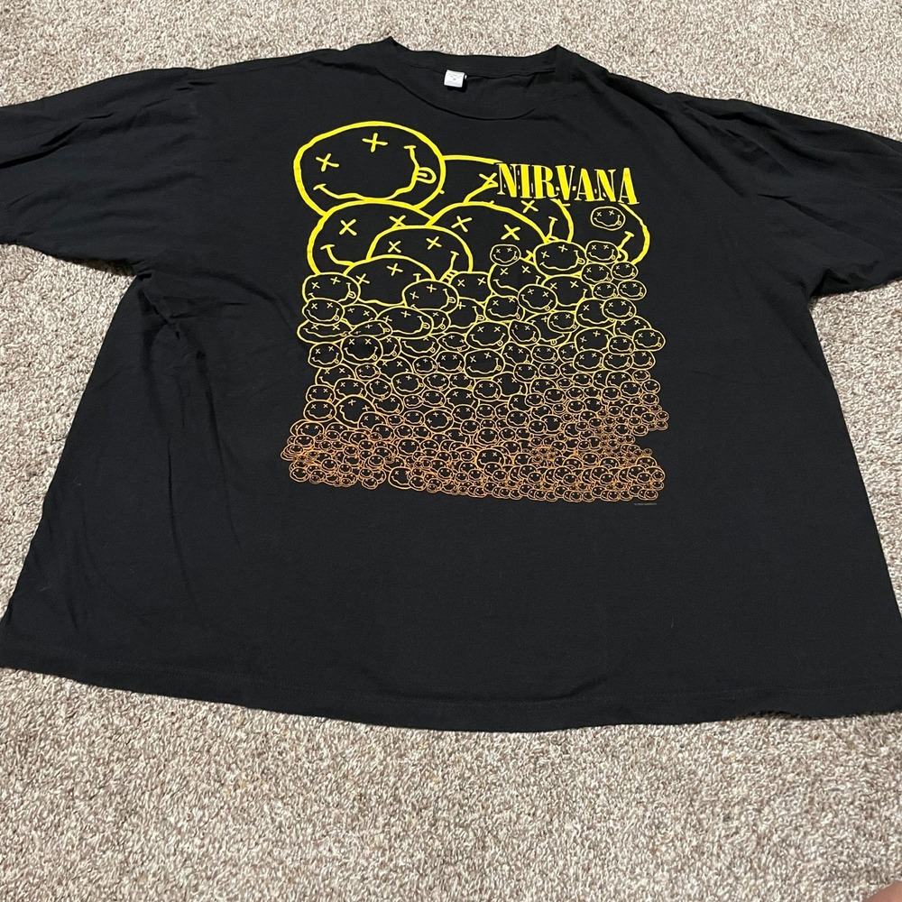 Nirvana Smiley Face T Shirt Black Graphic Print Mens XXL Band Tee